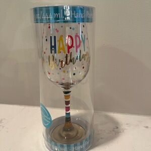 Happy Birthday Wine Glass with Colorful Dots